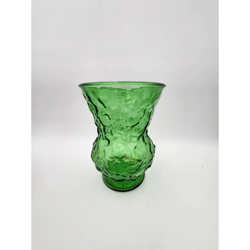 Vintage E.O Brody Co. Emerald‎ Green Crinkle Glass Flower Large Vase Planter